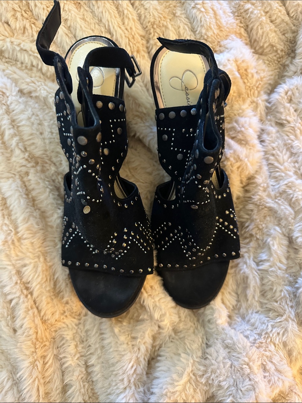 Jessica Simpson Black Studded Suede Heeled Sandals